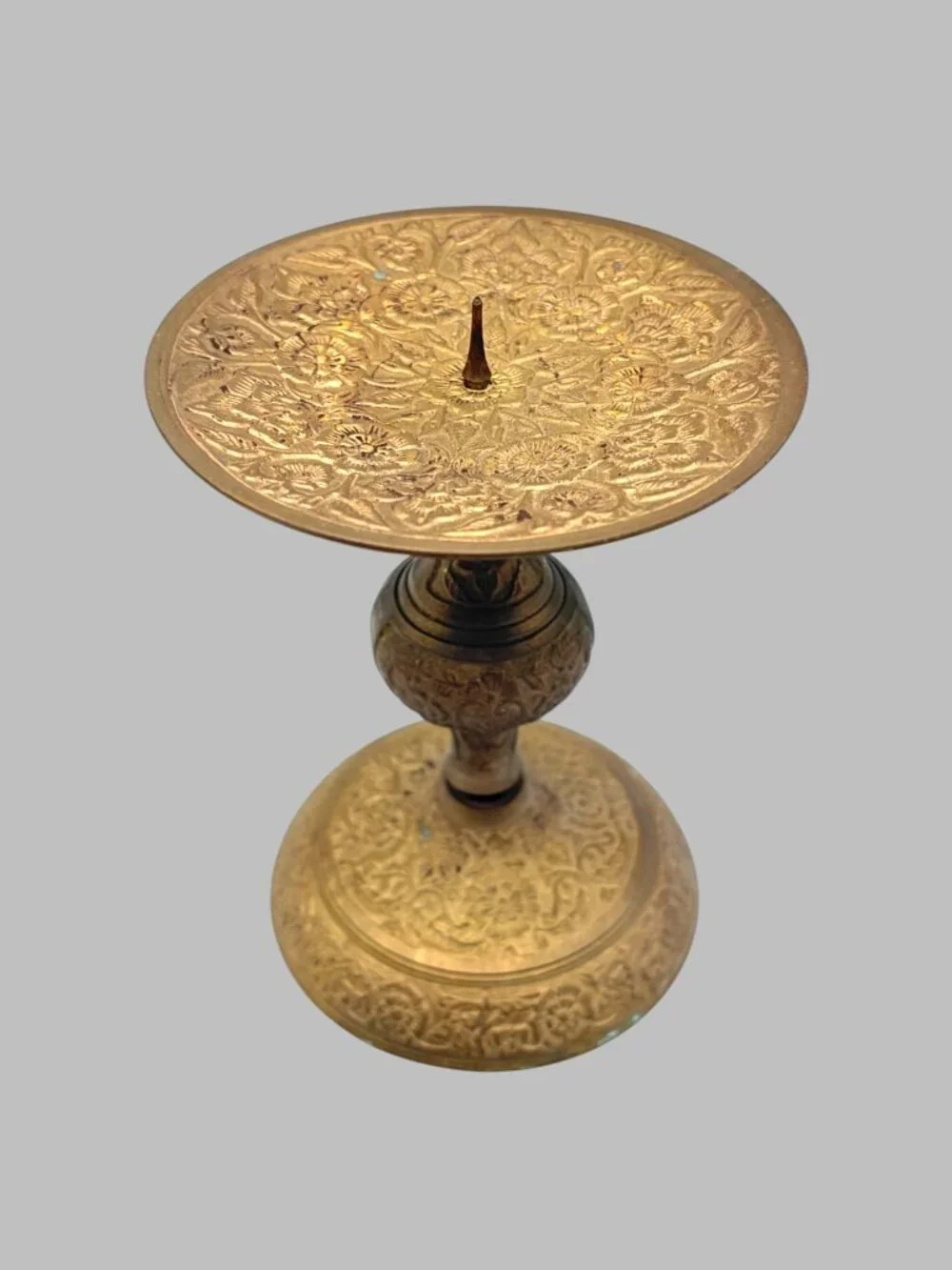 Vintage Ornate Brass Candle Holder Floral Engraved Pedestal Candlestick 5.5